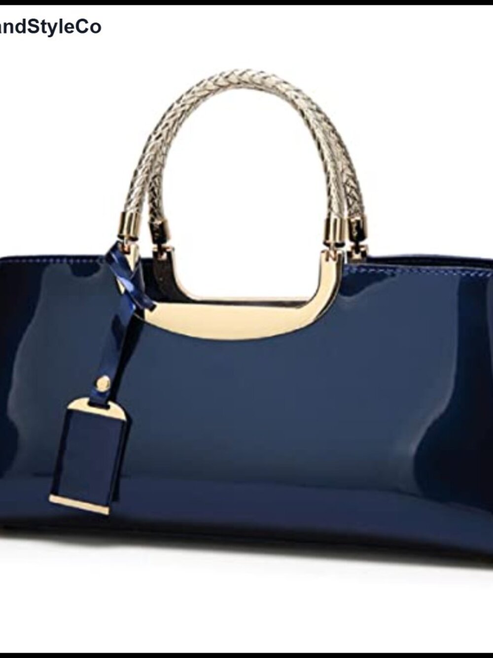 Faux Patent Leather Top-Handle Satchel Structured Shoulder Bag Tote Evening